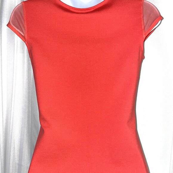NWT GUESS Size XS Sheer Mesh V Neck, Cap Sleeves, Sexy, Coral - Picture 2 of 8